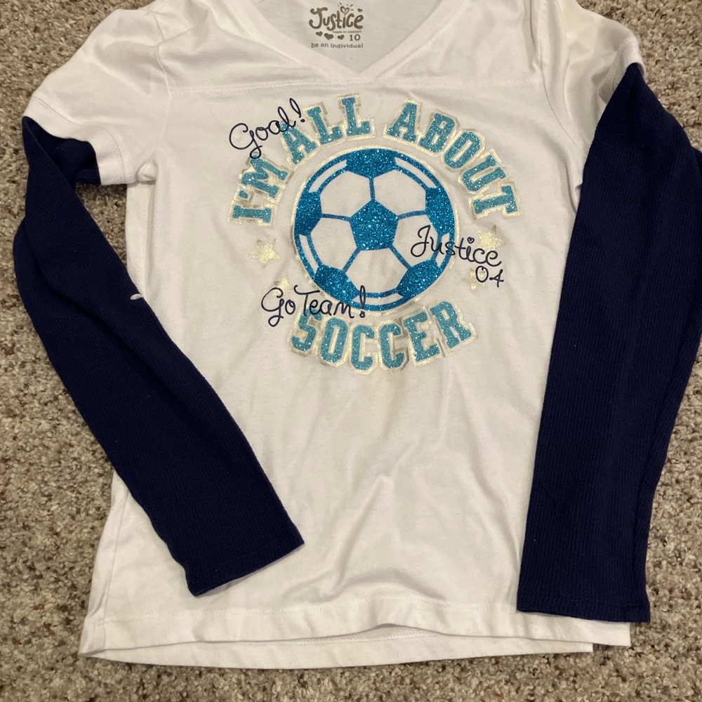 Justice Girls “I’m All About Soccer” Long Sleeve Top – Size 10